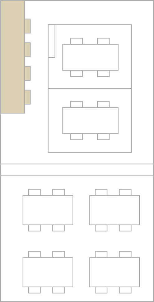 店内の間取り図。カウンターの位置を示しています