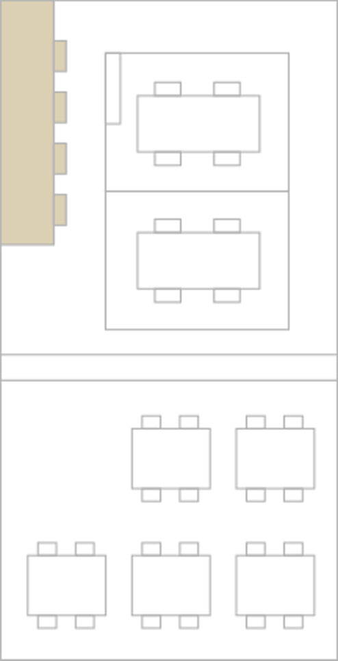 店内の間取り図。カウンターの位置を示しています
