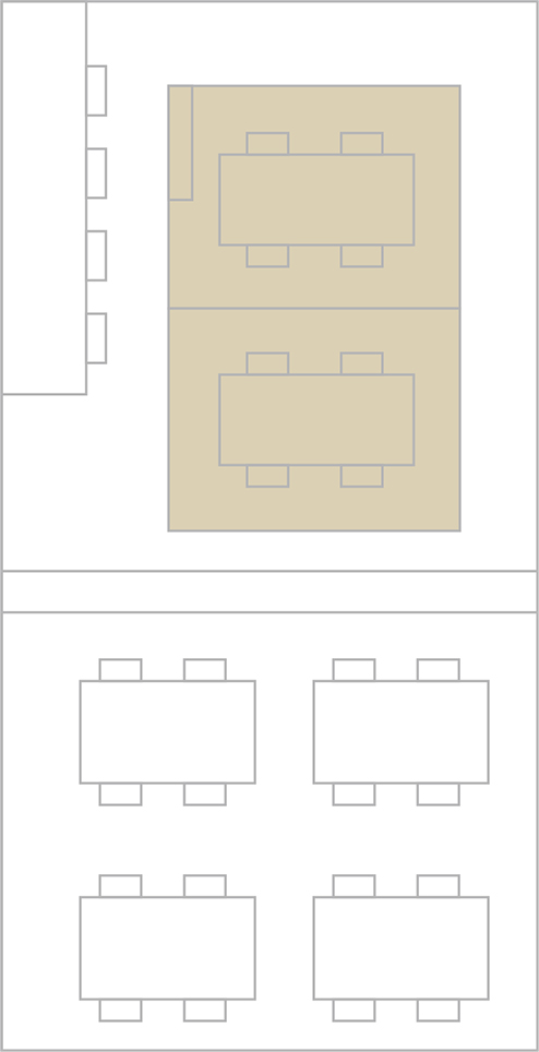 店内の間取り図。個室の位置を示しています