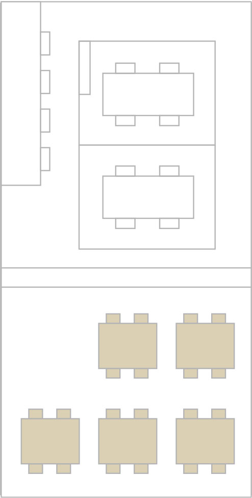 店内の間取り図。テーブル席の位置を示しています